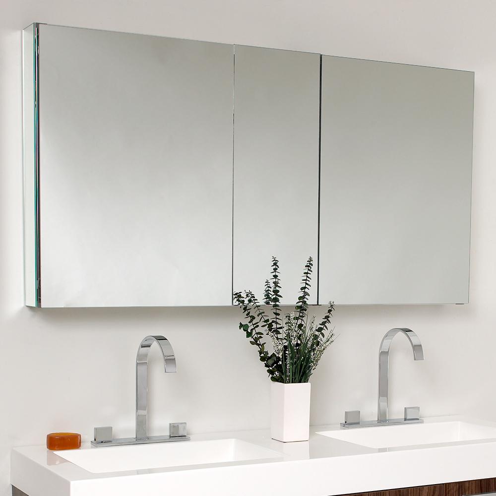 Fresca Opulento 54" Walnut Modern Double Sink Bathroom Vanity w/ Medicine Cabinet