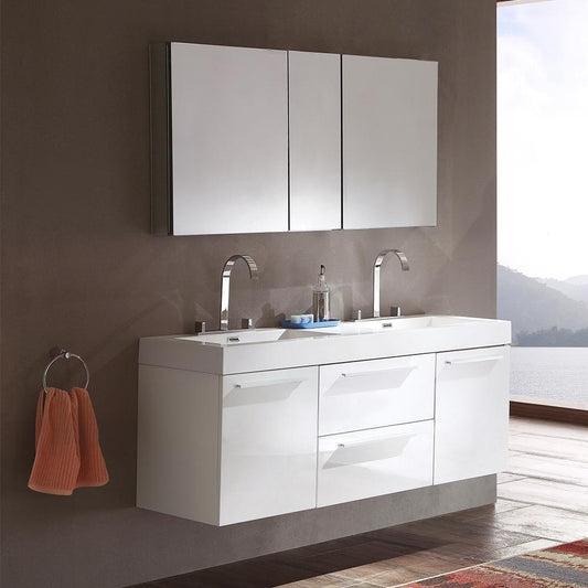 Fresca-Opulento-54"-White-Modern-Double-Sink-Bathroom-Vanity-w/-Medicine-Cabinet-(FVN8013WH)