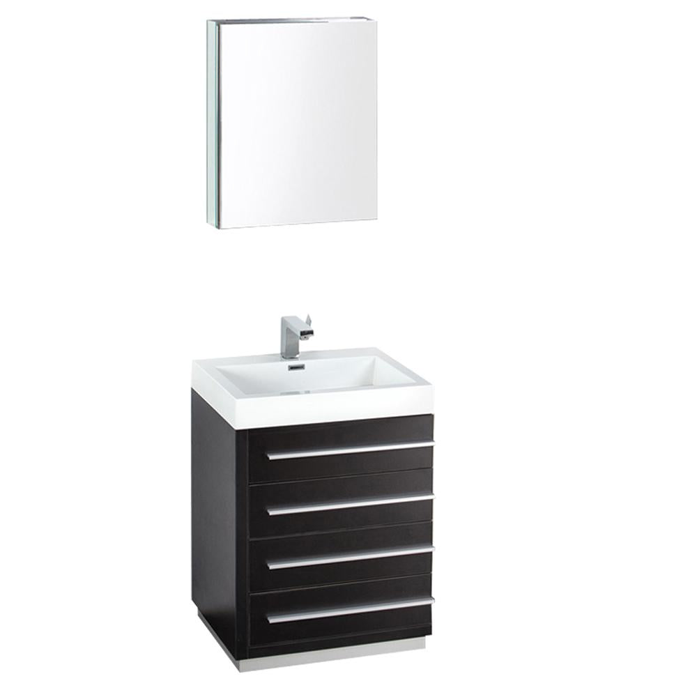 Fresca Livello 24" Black Modern Bathroom Vanity w/ Medicine Cabinet