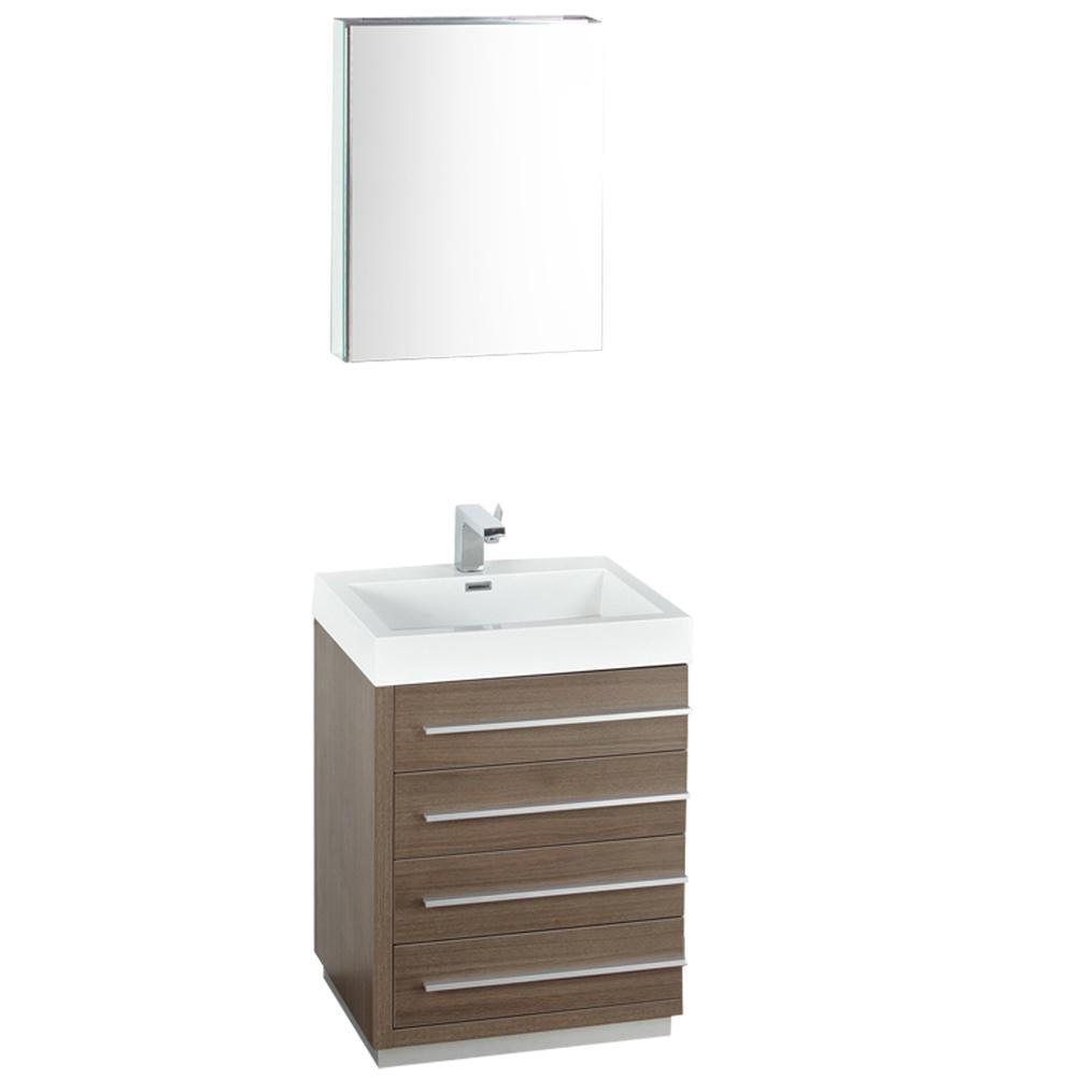 Fresca Livello 24" Gray Oak Modern Bathroom Vanity w/ Medicine Cabinet