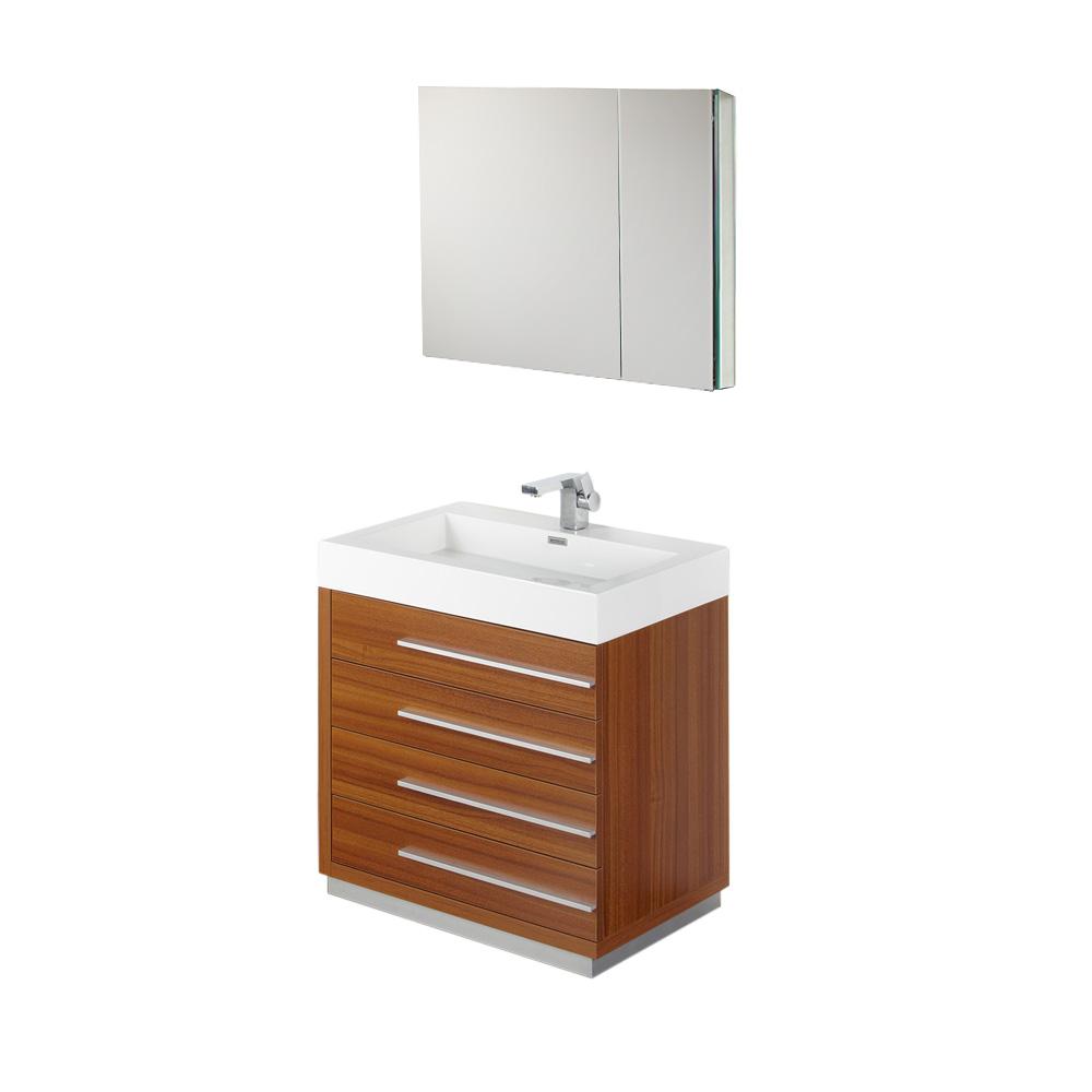 Fresca Livello 30" Teak Modern Bathroom Vanity w/ Medicine Cabinet