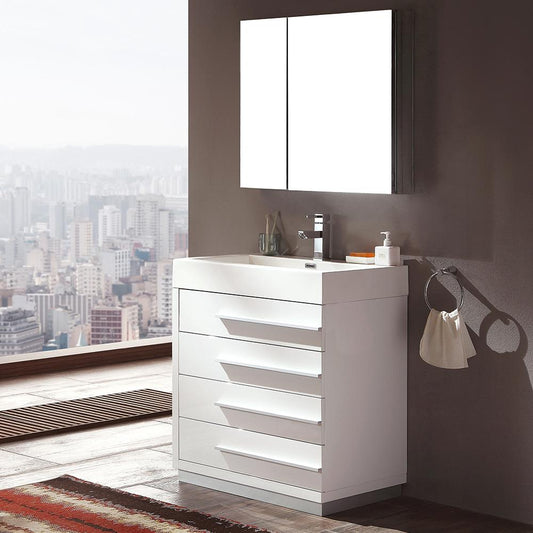 Fresca-Livello-30"-White-Modern-Bathroom-Vanity-w/-Medicine-Cabinet-(FVN8030WH)