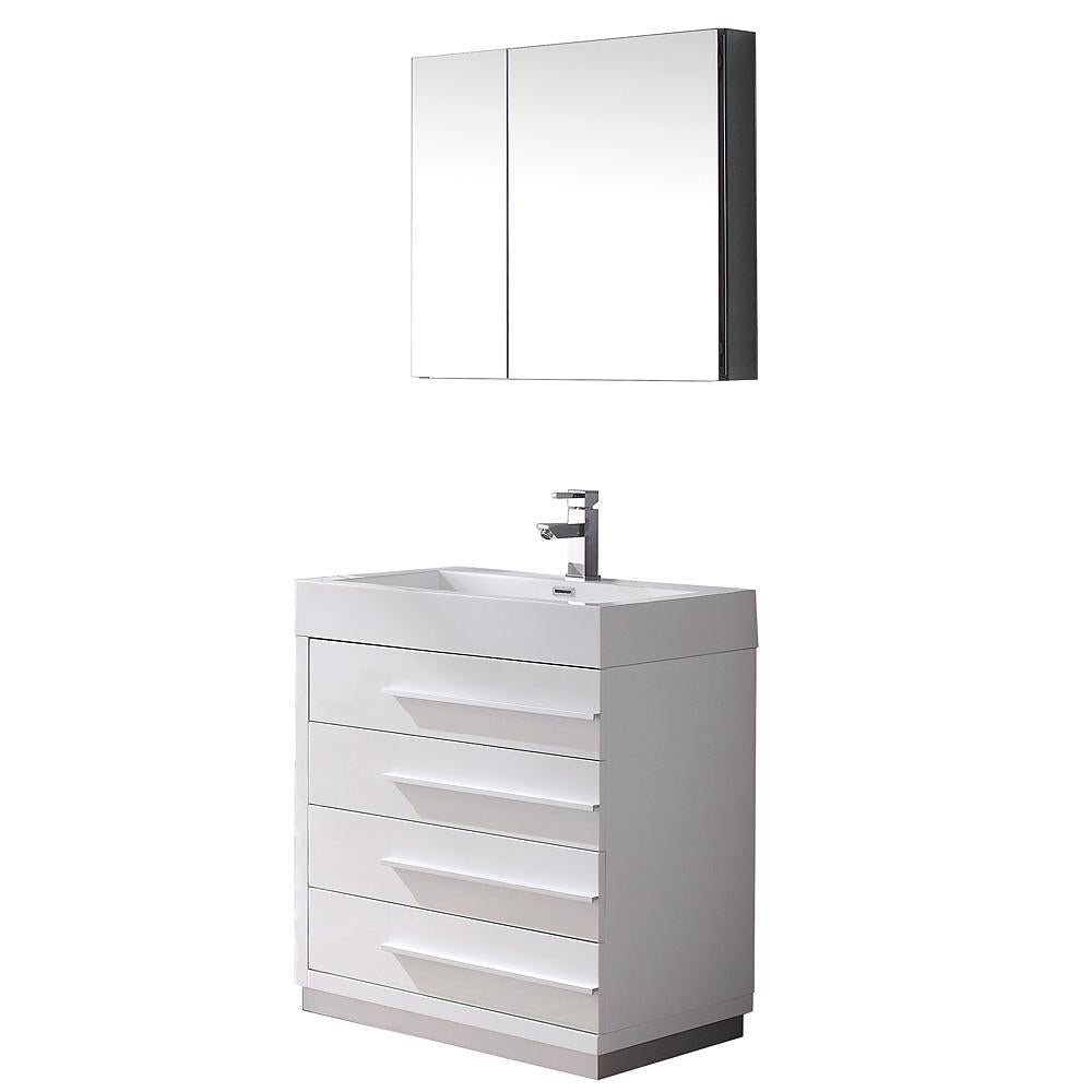 Fresca Livello 30" White Modern Bathroom Vanity w/ Medicine Cabinet
