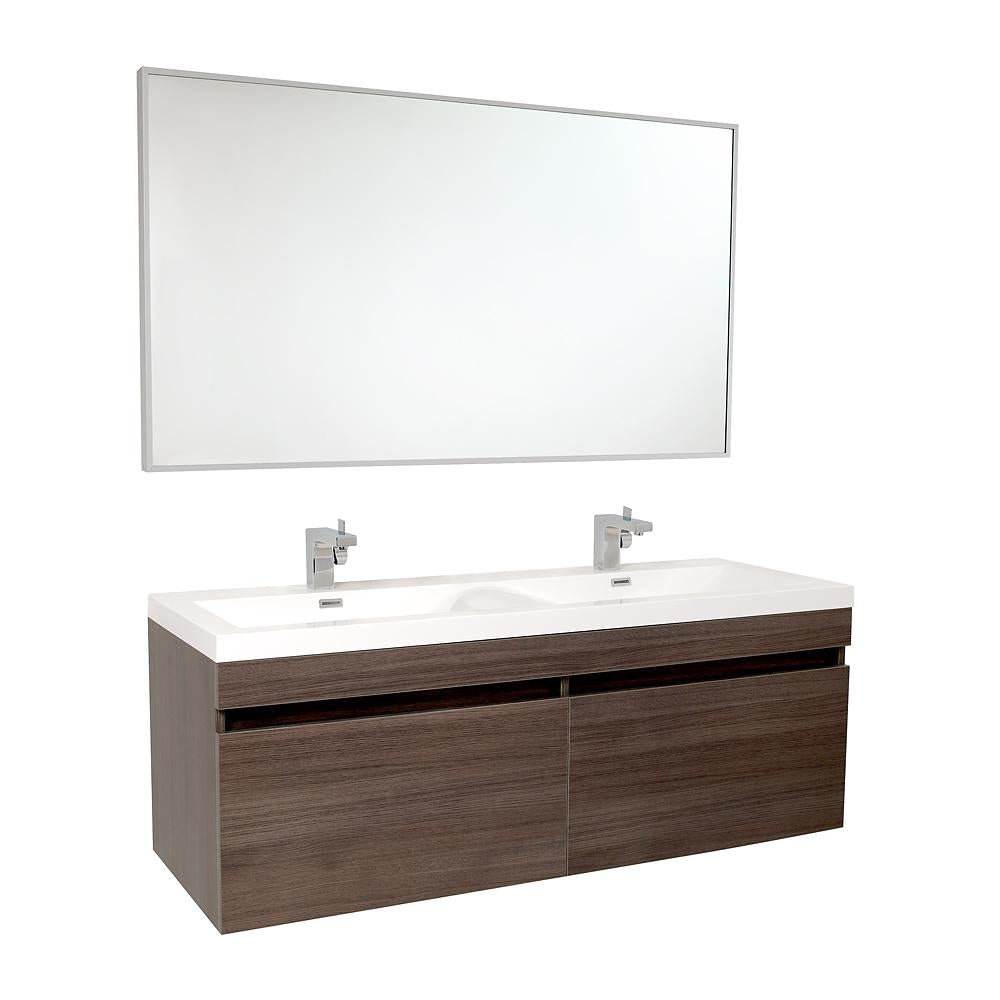 Fresca Largo 57" Gray Oak Modern Bathroom Vanity w/ Wavy Double Sinks