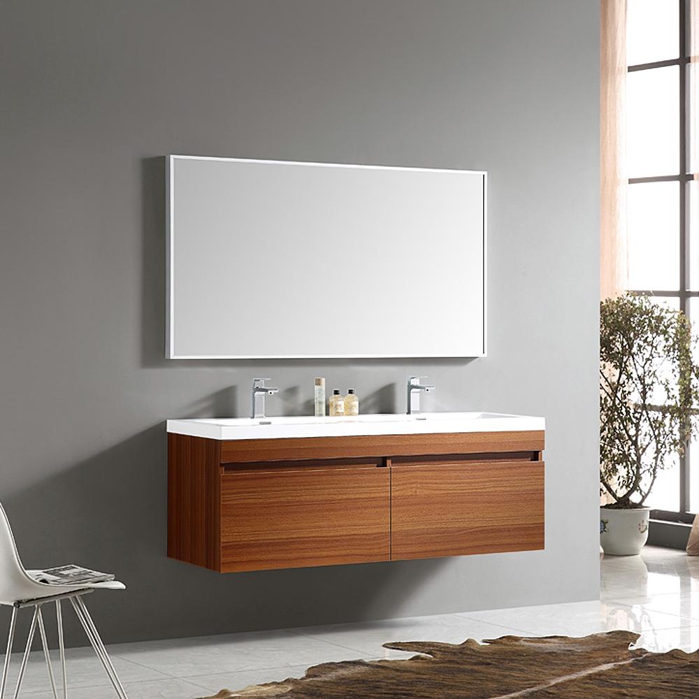 Fresca-Largo-57"-Teak-Modern-Bathroom-Vanity-w/-Wavy-Double-Sinks-(FVN8040TK)