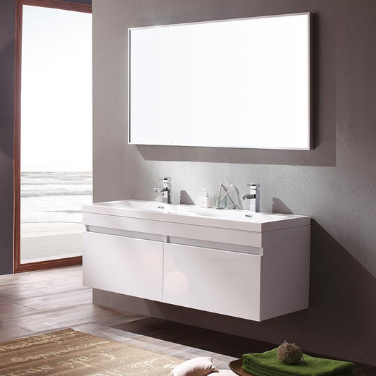 Fresca-Largo-57"-White-Modern-Bathroom-Vanity-w/-Wavy-Double-Sinks-(FVN8040WH)