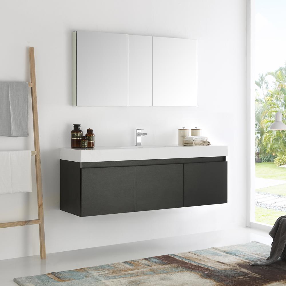Fresca-Mezzo-60"-Black-Wall-Hung-Single-Sink-Modern-Bathroom-Vanity-w/-Medicine-Cabinet-(FVN8041BW)