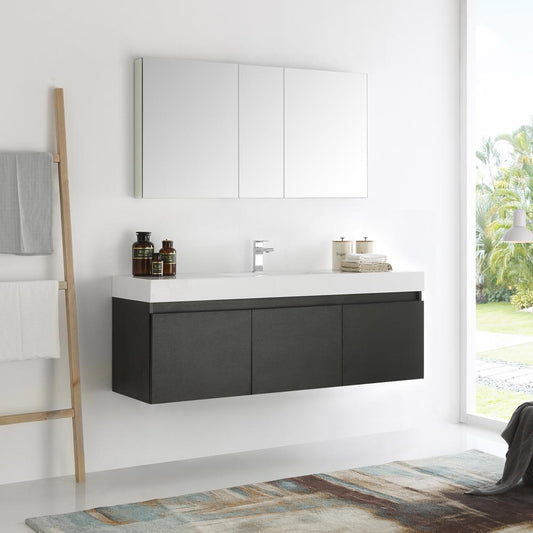 Fresca-Mezzo-60"-Black-Wall-Hung-Single-Sink-Modern-Bathroom-Vanity-w/-Medicine-Cabinet-(FVN8041BW)
