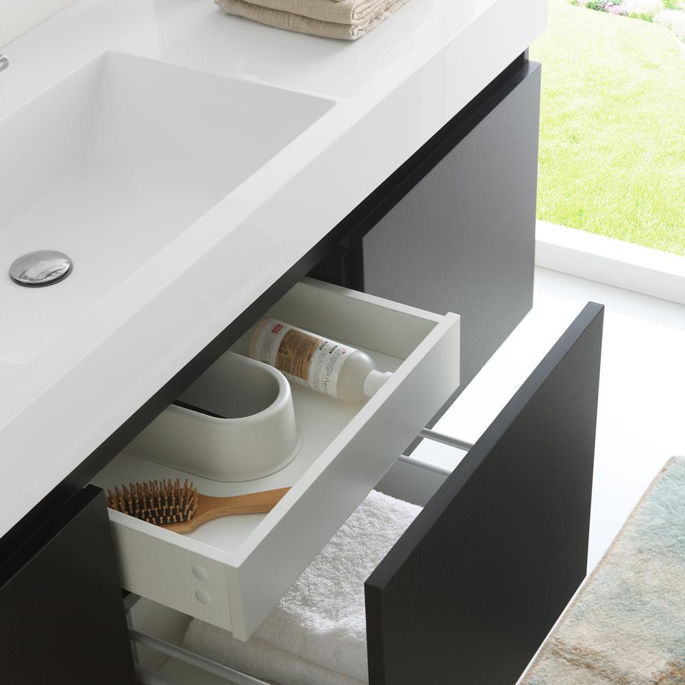 Fresca Mezzo 60" Black Wall Hung Single Sink Modern Bathroom Vanity w/ Medicine Cabinet