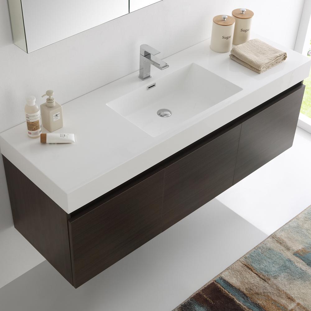 Fresca Mezzo 60" Gray Oak Wall Hung Single Sink Modern Bathroom Vanity w/ Medicine Cabinet