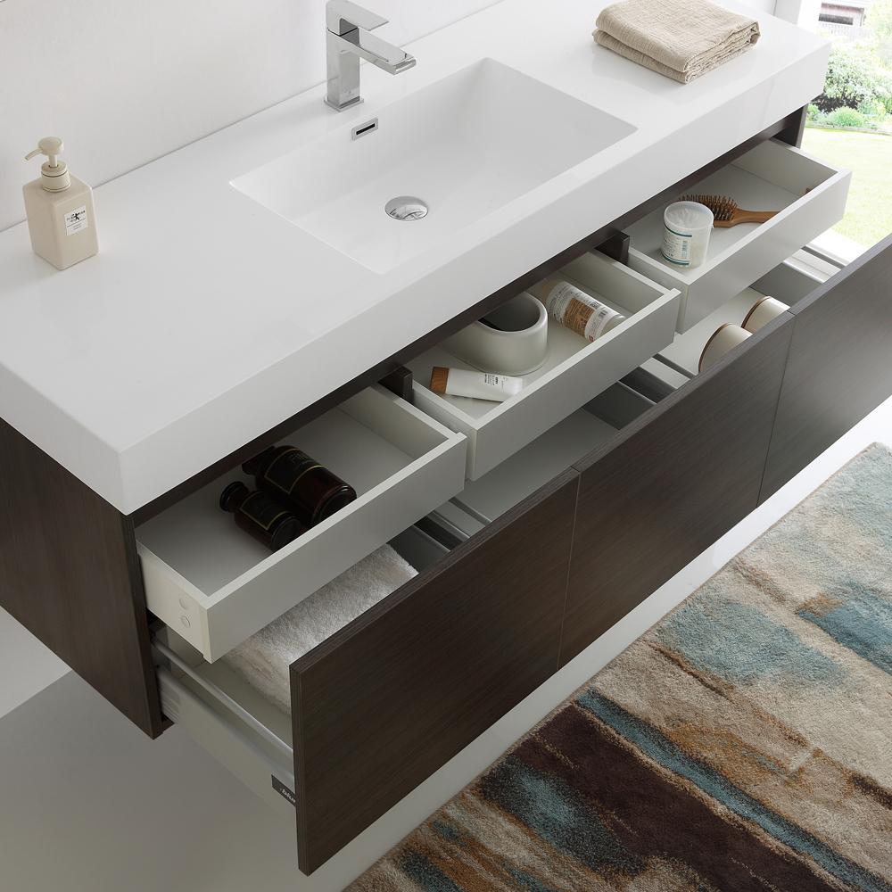 Fresca Mezzo 60" Gray Oak Wall Hung Single Sink Modern Bathroom Vanity w/ Medicine Cabinet