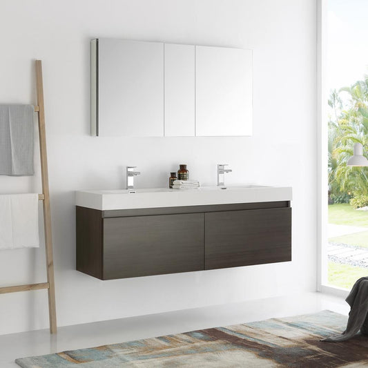 Fresca-Mezzo-60"-Gray-Oak-Wall-Hung-Double-Sink-Modern-Bathroom-Vanity-w/-Medicine-Cabinet-(FVN8042GO)