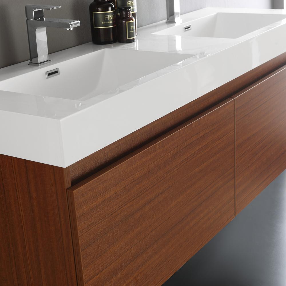 Fresca Mezzo 60" Teak Wall Hung Double Sink Modern Bathroom Vanity w/ Medicine Cabinet