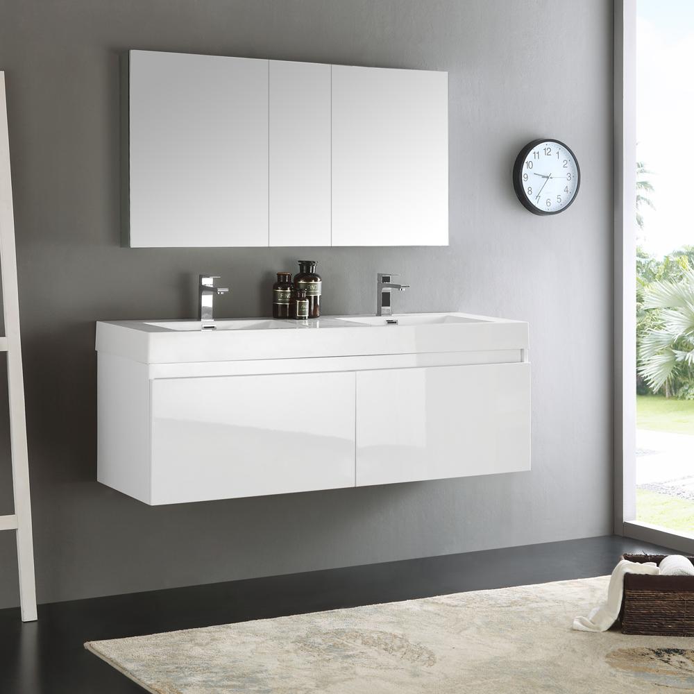 Fresca-Mezzo-60"-White-Wall-Hung-Double-Sink-Modern-Bathroom-Vanity-w/-Medicine-Cabinet-(FVN8042WH)