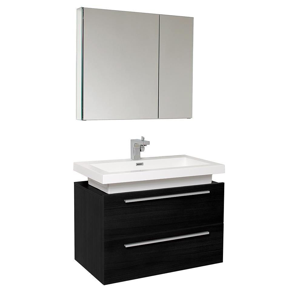 Fresca Medio 32" Black Modern Bathroom Vanity w/ Medicine Cabinet