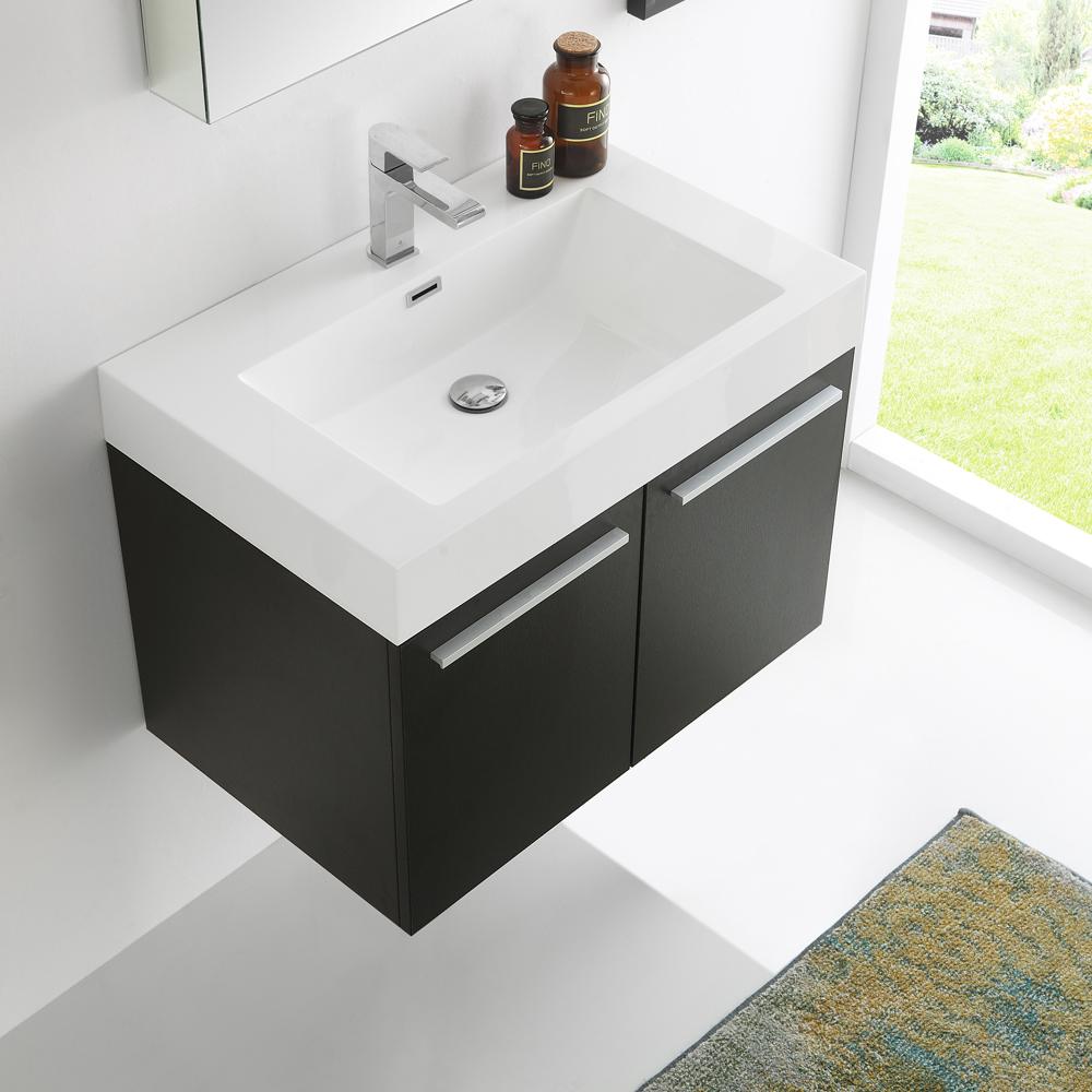 Fresca Vista 30" Black Wall Hung Modern Bathroom Vanity w/ Medicine Cabinet