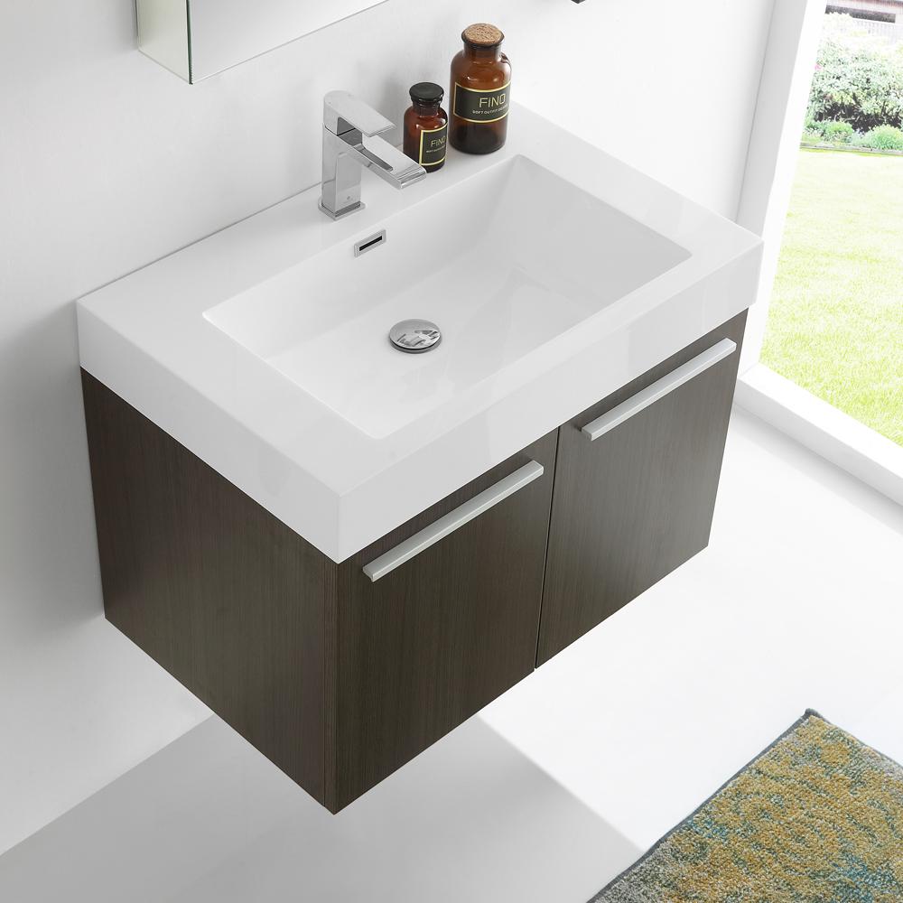 Fresca Vista 30" Gray Oak Wall Hung Modern Bathroom Vanity w/ Medicine Cabinet