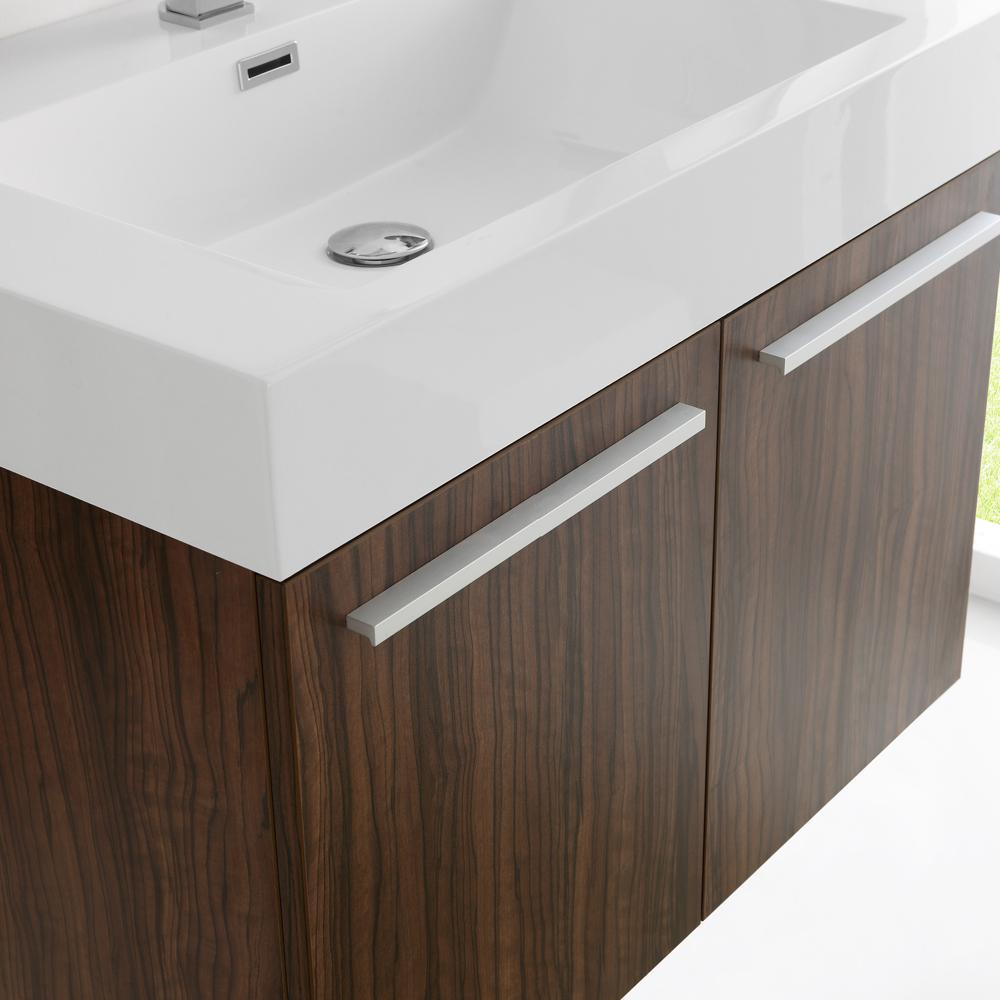 Fresca Vista 30" Walnut Wall Hung Modern Bathroom Vanity w/ Medicine Cabinet