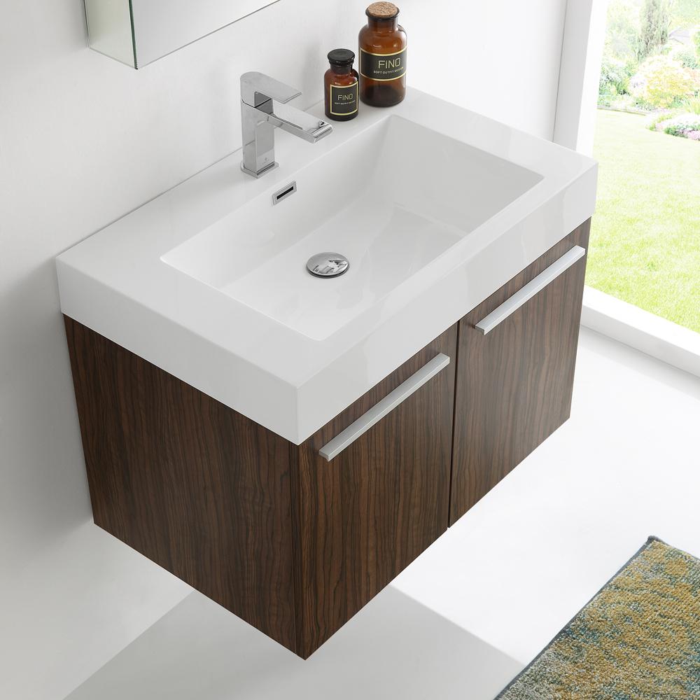 Fresca Vista 30" Walnut Wall Hung Modern Bathroom Vanity w/ Medicine Cabinet