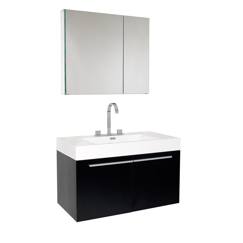 Fresca Vista 36" Black Modern Bathroom Vanity w/ Medicine Cabinet