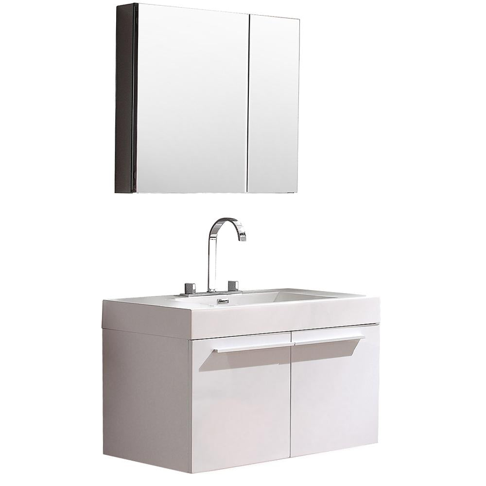 Fresca Vista 36" White Modern Bathroom Vanity w/ Medicine Cabinet