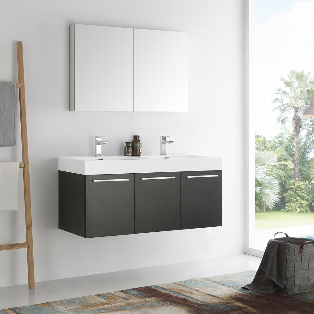 Fresca-Vista-48"-Black-Wall-Hung-Double-Sink-Modern-Bathroom-Vanity-w/-Medicine-Cabinet-(FVN8092BW-D)