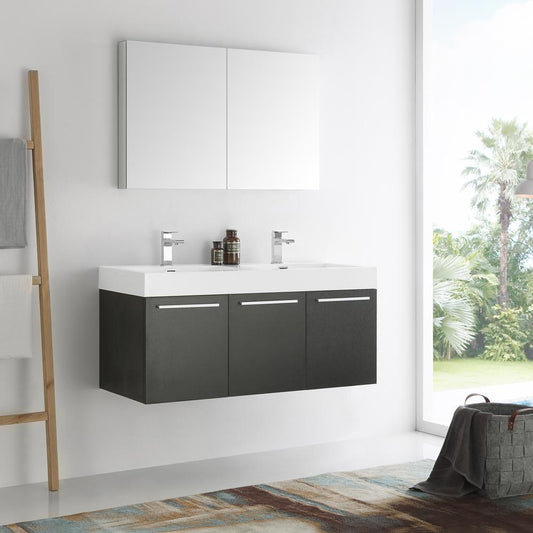 Fresca-Vista-48"-Black-Wall-Hung-Double-Sink-Modern-Bathroom-Vanity-w/-Medicine-Cabinet-(FVN8092BW-D)
