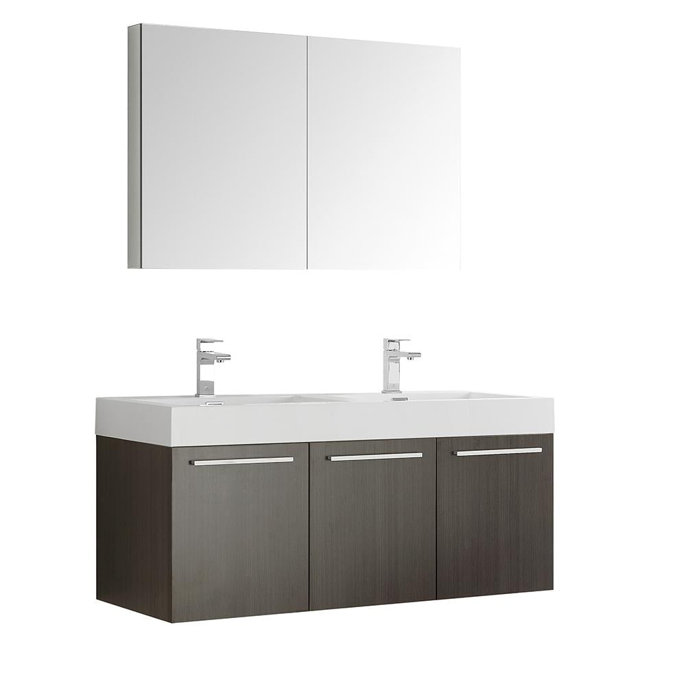 Fresca Vista 48" Gray Oak Wall Hung Double Sink Modern Bathroom Vanity w/ Medicine Cabinet