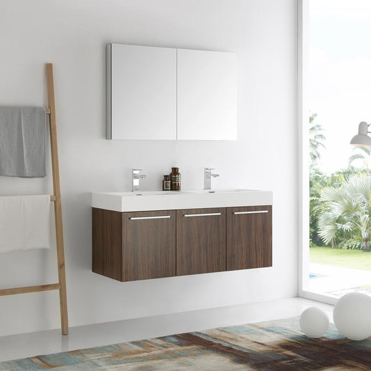 Fresca-Vista-48"-Walnut-Wall-Hung-Double-Sink-Modern-Bathroom-Vanity-w/-Medicine-Cabinet-(FVN8092GW-D)