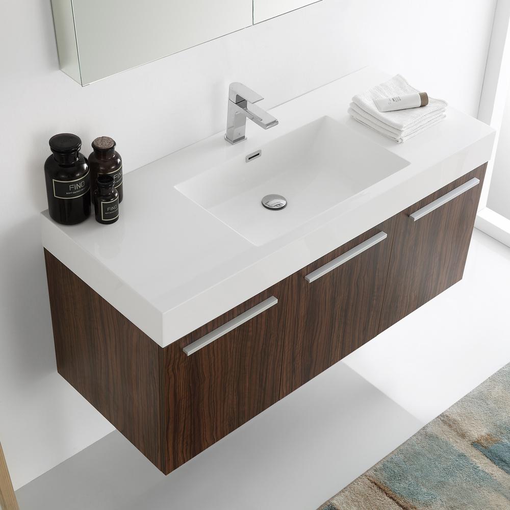 Fresca Vista 48" Walnut Wall Hung Modern Bathroom Vanity w/ Medicine Cabinet