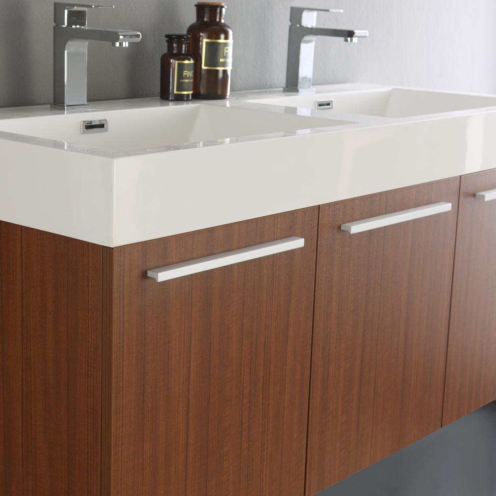 Fresca Vista 48" Teak Wall Hung Double Sink Modern Bathroom Vanity w/ Medicine Cabinet