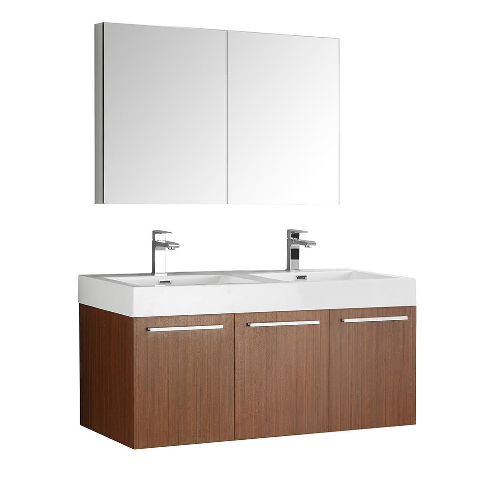 Fresca Vista 48" Teak Wall Hung Double Sink Modern Bathroom Vanity w/ Medicine Cabinet