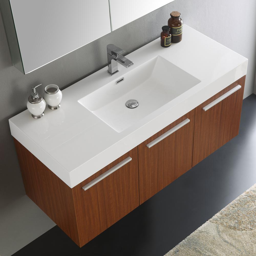Fresca Vista 48" Teak Wall Hung Modern Bathroom Vanity w/ Medicine Cabinet