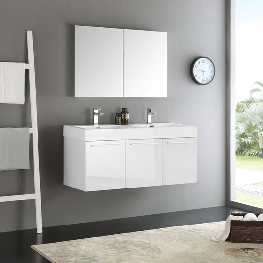 Fresca-Vista-48"-White-Wall-Hung-Double-Sink-Modern-Bathroom-Vanity-w/-Medicine-Cabinet-(FVN8092WH-D)