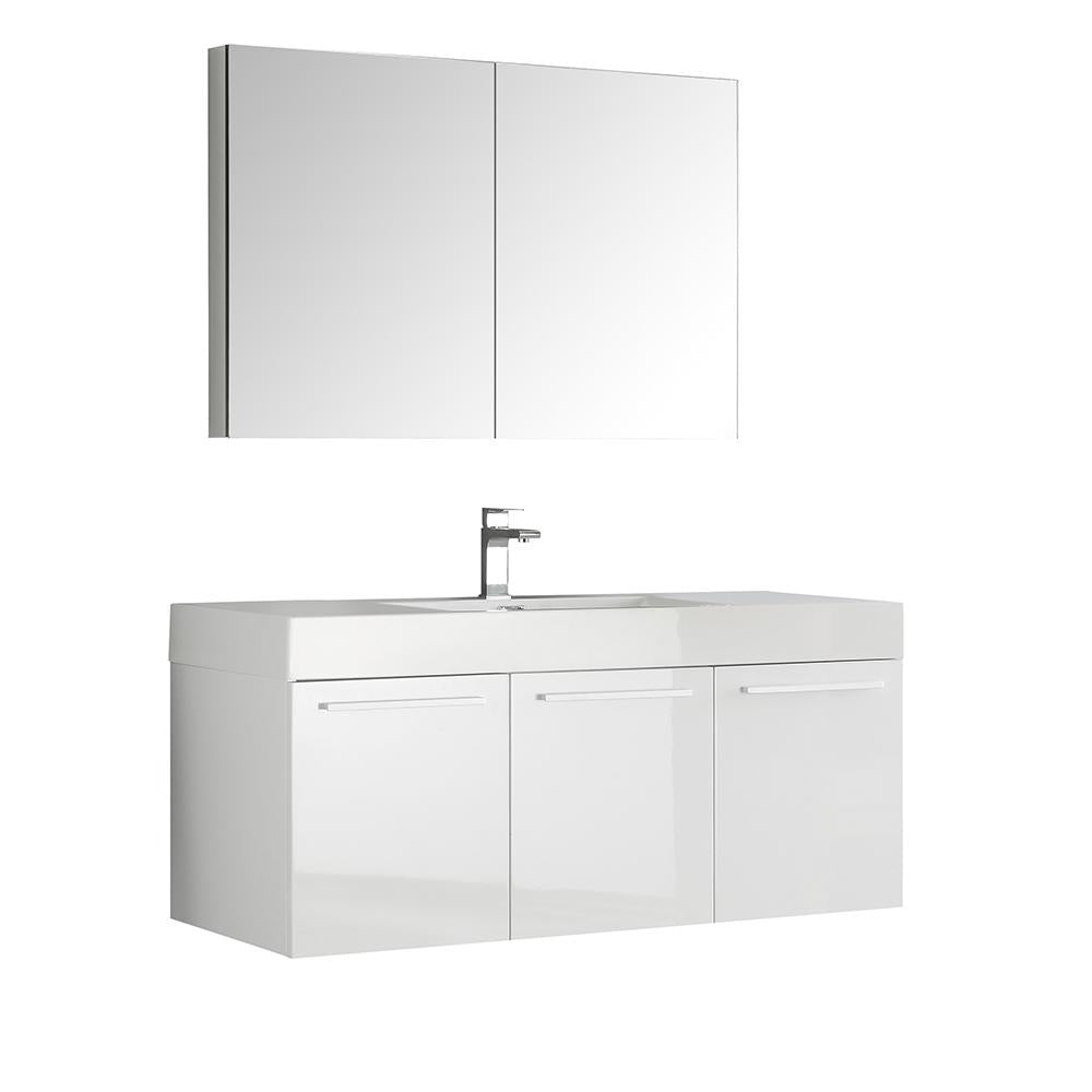 Fresca Vista 48" White Wall Hung Modern Bathroom Vanity w/ Medicine Cabinet