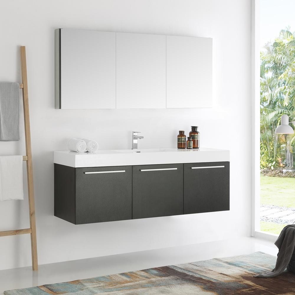 Fresca-Vista-60"-Black-Wall-Hung-Single-Sink-Modern-Bathroom-Vanity-w/-Medicine-Cabinet-(FVN8093BW)