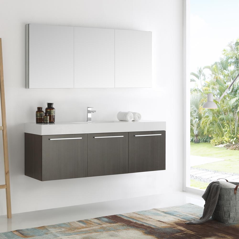 Fresca-Vista-60"-Gray-Oak-Wall-Hung-Single-Sink-Modern-Bathroom-Vanity-w/-Medicine-Cabinet-(FVN8093GO)