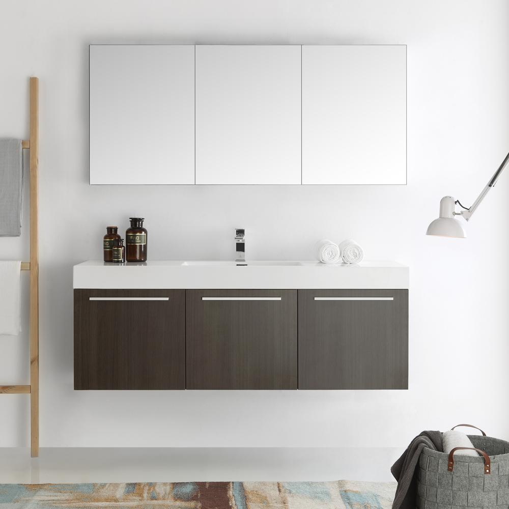 Fresca Vista 60" Gray Oak Wall Hung Single Sink Modern Bathroom Vanity w/ Medicine Cabinet
