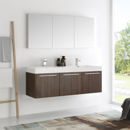 Fresca-Vista-60"-Walnut-Wall-Hung-Double-Sink-Modern-Bathroom-Vanity-w/-Medicine-Cabinet-(FVN8093GW-D)
