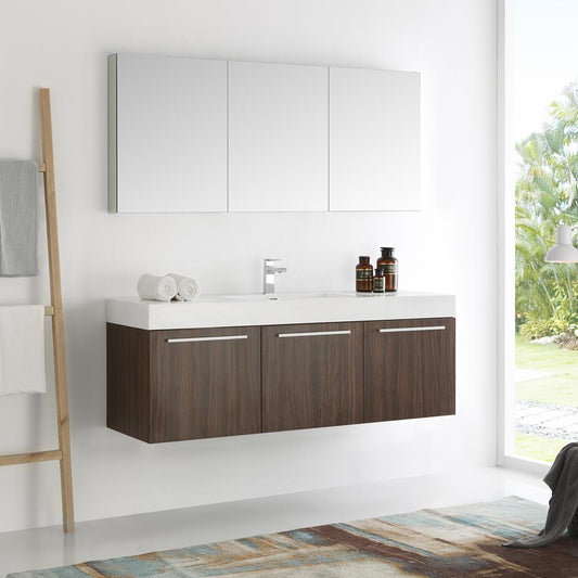 Fresca-Vista-60"-Walnut-Wall-Hung-Single-Sink-Modern-Bathroom-Vanity-w/-Medicine-Cabinet-(FVN8093GW)