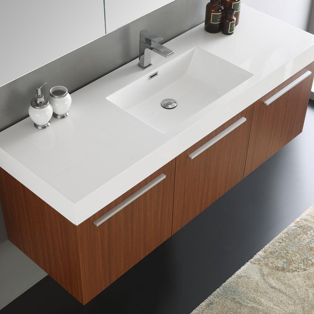 Fresca Vista 60" Teak Wall Hung Single Sink Modern Bathroom Vanity w/ Medicine Cabinet
