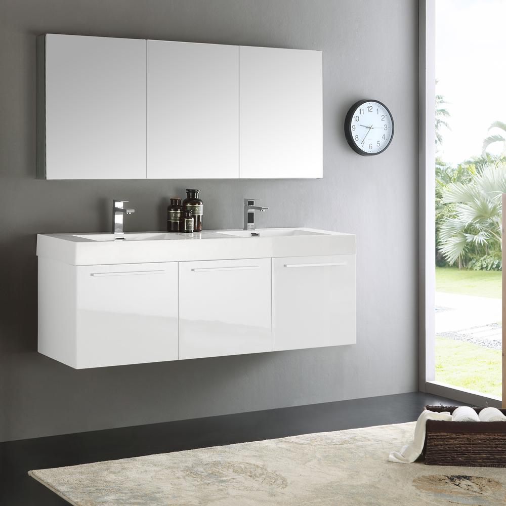 Fresca-Vista-60"-White-Wall-Hung-Double-Sink-Modern-Bathroom-Vanity-w/-Medicine-Cabinet-(FVN8093WH-D)