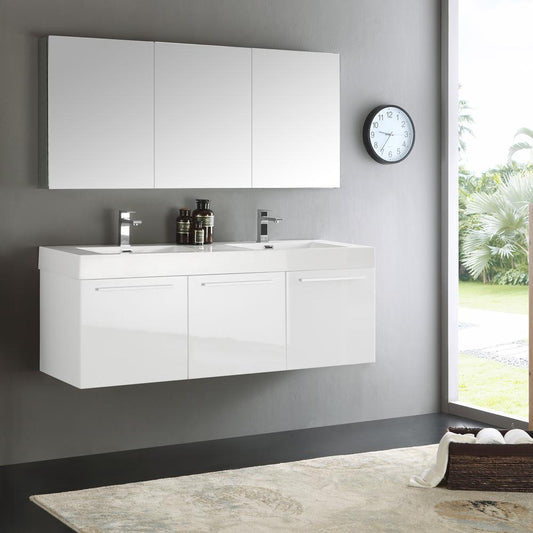 Fresca-Vista-60"-White-Wall-Hung-Double-Sink-Modern-Bathroom-Vanity-w/-Medicine-Cabinet-(FVN8093WH-D)