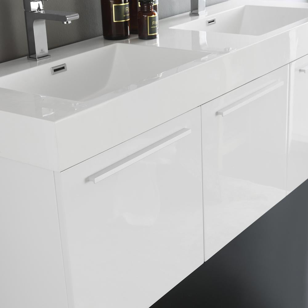 Fresca Vista 60" White Wall Hung Double Sink Modern Bathroom Vanity w/ Medicine Cabinet