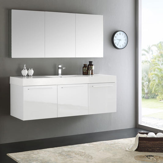 Fresca-Vista-60"-White-Wall-Hung-Single-Sink-Modern-Bathroom-Vanity-w/-Medicine-Cabinet-(FVN8093WH)