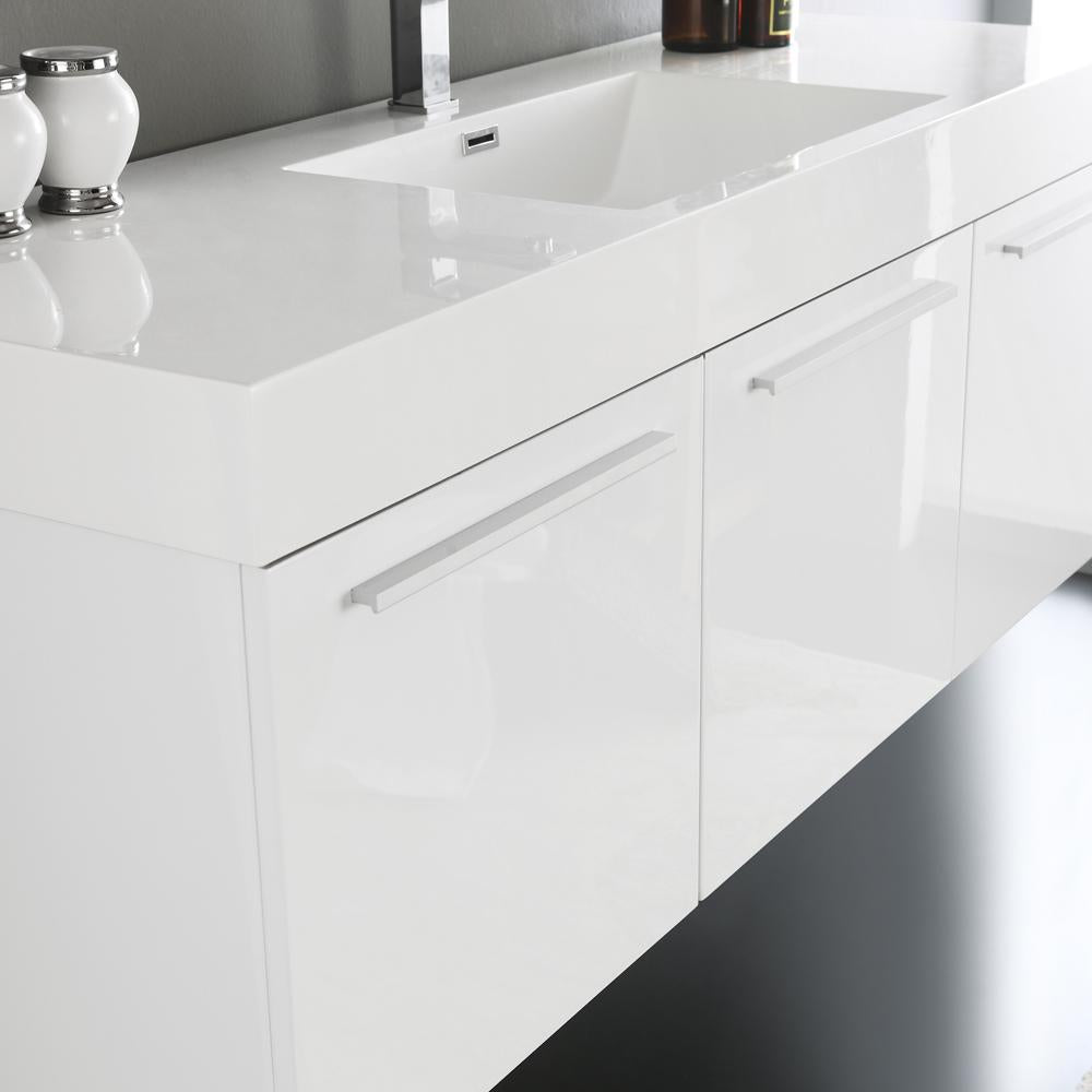 Fresca Vista 60" White Wall Hung Single Sink Modern Bathroom Vanity w/ Medicine Cabinet