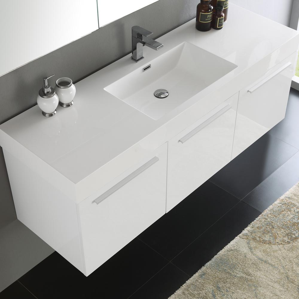 Fresca Vista 60" White Wall Hung Single Sink Modern Bathroom Vanity w/ Medicine Cabinet