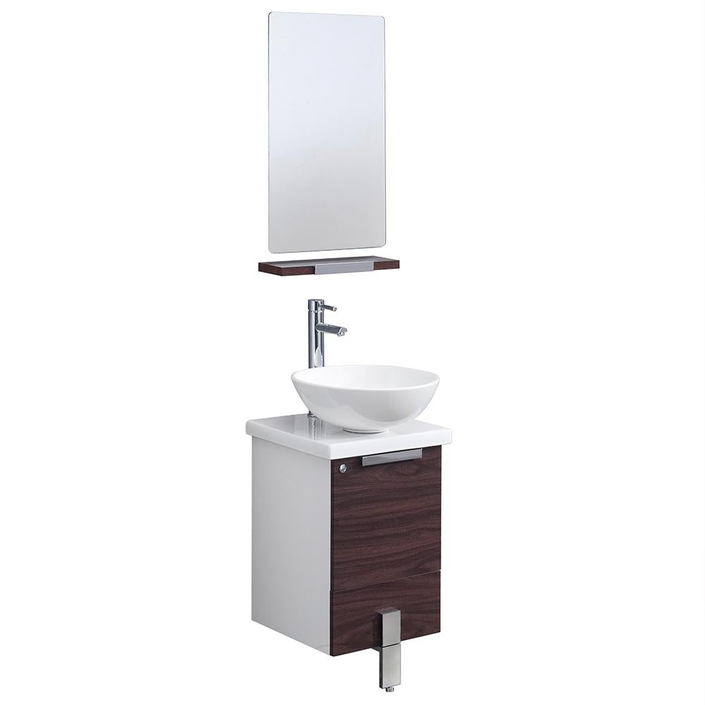 Fresca Adour 16" Dark Walnut Modern Bathroom Vanity w/ Mirror