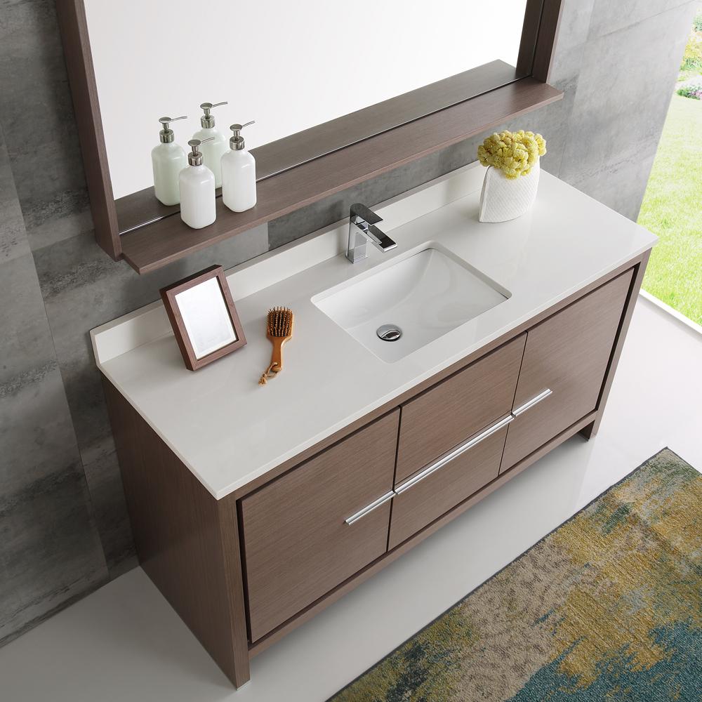 Fresca Allier 60" Gray Oak Modern Single Sink Bathroom Vanity w/ Mirror