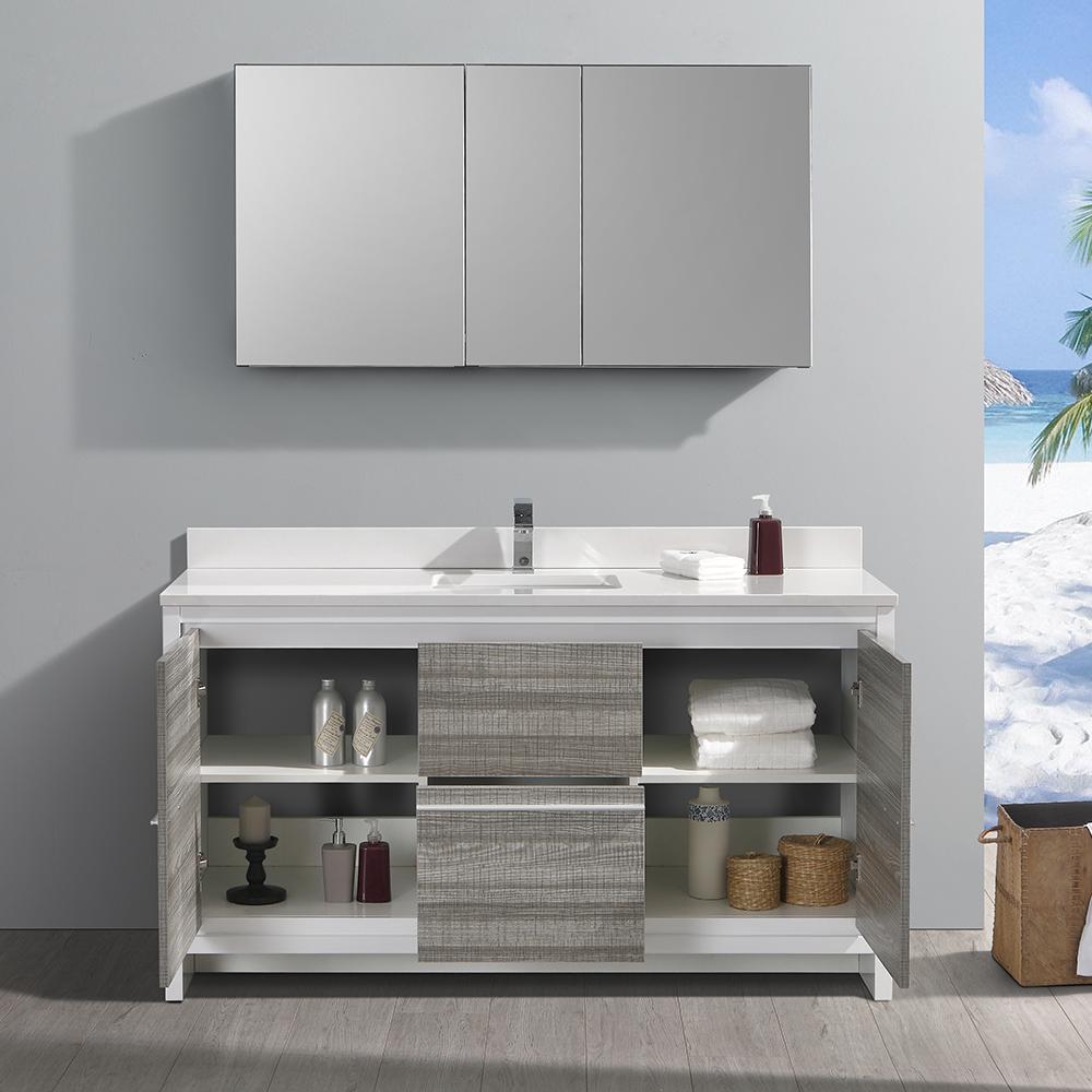 Fresca Allier Rio 60" Ash Gray Single Sink Modern Bathroom Vanity w/ Medicine Cabinet